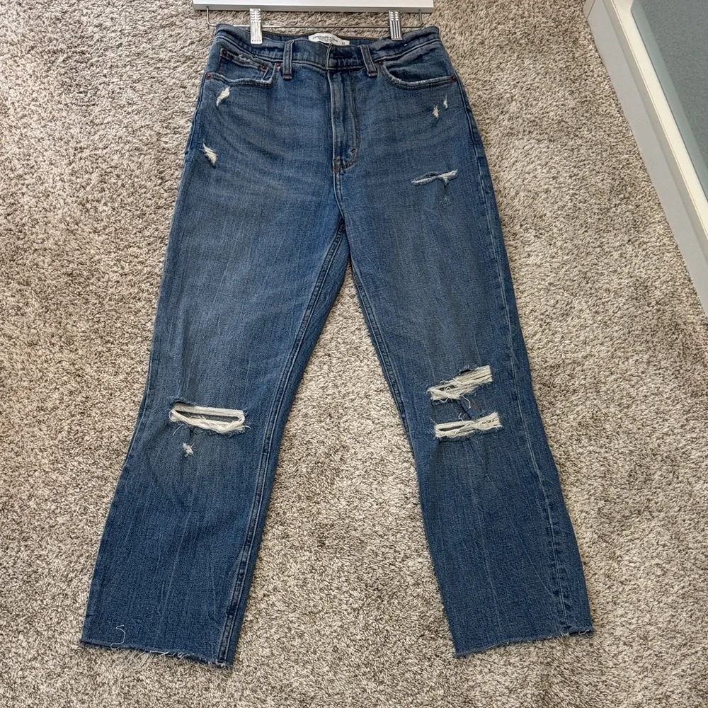 Abercrombie & Fitch Blue Distressed Straight Leg Jeans - Picture 2 of 15
